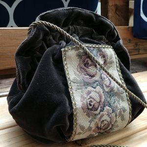 Vintage 1990’s chocolate brown velvet purse bag cottagecore floral